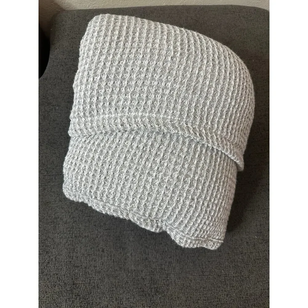 Pottery Barn Waffle Weave Blanket King Gray Cotton Blend